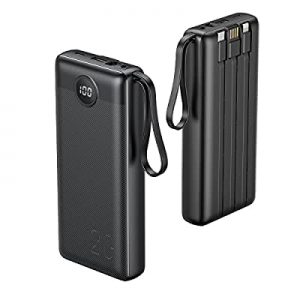 Portable Charger with Built in Cords, VRURC 22.5W PD & QC 3.0 Fast Charging 20000mAh USB C Power Ban