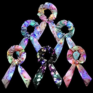 Light Up Bow Scrunchies for Hair, Led Glow Hair Bands with Premium Gift Bag, LED Hair Scarf with Rib
