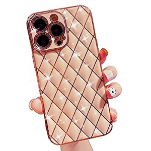 RonShieh Slim for iPhone 13 Pro Max Case for Women, Cute Luxury Glitter Plating Unique Lattice Patte