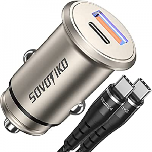 USB C Car Charger SOVOTIKO 38W Super Mini [All Metal] Fast Car Charger Adapter PD&QC 3.0 Dual Port w