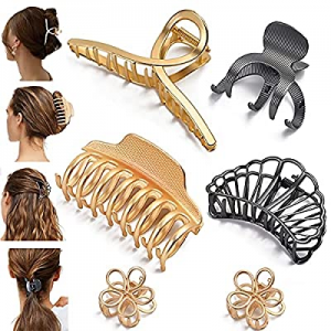 6 Pack Large Metal Hair Claw Clips,Strong Big Jaw Clip and Octopus Clamps Sets,Matte Gold and Black