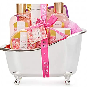 Spa Baskets for Women, Spa Luxetique Spa Gifts for Women, 8pcs Rose Bath Gift Set Includes Bath Bomb