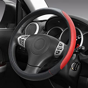 One Day Only！50.0% off Leather Auto Car Steering Wheel Cover for Women Men Car SUV Breathable Odor..