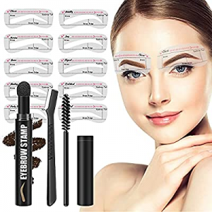 Eyebrow Stamp Stencil Kit, 10 Eyebrow Stencils with Eyebrow Powder, Brush and Trimmer, One-Step Eyeb