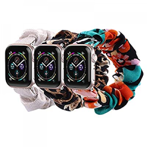 SNEDIY 3 Packs Compatible with Scrunchies Apple Watch Bands 38mm 40mm, Women Cloth Pattern Printed F