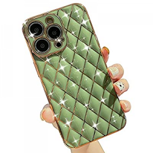 RonShieh Slim for iPhone 13 Pro Max Case for Women, Cute Luxury Glitter Plating Unique Lattice Patte