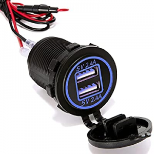 Ginsco Dual USB Charger Socket Power Outlet 2.4A & 2.4A（4.8A） for Car Boat Marine RV Mobile with Wir
