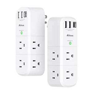 Surge Protector USB Outlet Extender - 2 Pack, Swivel Power Outlet with 1800 Joules Protection, 6 Out