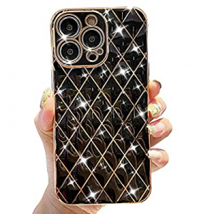 RonShieh Slim for iPhone 13 Pro Max Case for Women, Cute Luxury Glitter Plating Unique Lattice Patte