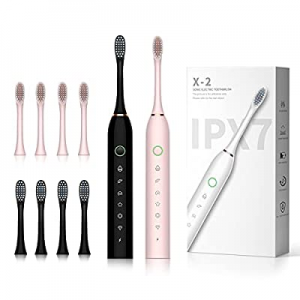 2 Pack Rechargeable Sonic Electric Toothbrush, 2 Minute Built-in Timer, 42000vpm with 6 Modes 8 Brus