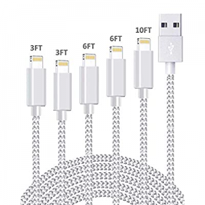 5 Pack iPhone Charger Cable, MFi Certified Lightning Cable Durable High-Speed iPhone Charger USB A N