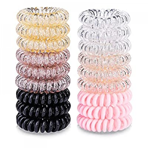 18 Pcs Women Ponytail Braid Hair Elastic No Crease Spiral Hair Ties, Girls Multi-color Waterproof Co