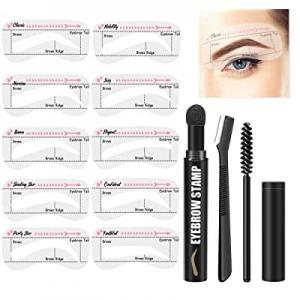 Eyebrow Stamp Stencil Kit, 10 Eyebrow Stencils with Eyebrow Powder, Brush and Trimmer, One-Step Eyeb