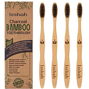 Biodegradable Eco-Friendly Natural Bamboo Charcoal Toothbrushes - Pack of 4
