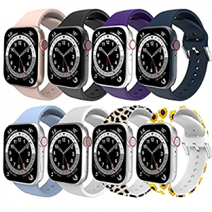 Bharvest 8 Pack Bands Compatible with Apple Watch Band 38mm 40mm 41mm 42mm 44mm 45mm, Soft Silicone