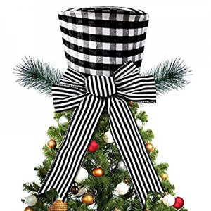 One Day Only！Christmas Tree Topper Hat with Bow now 50.0% off ,Christmas Tree Decoration Black and..