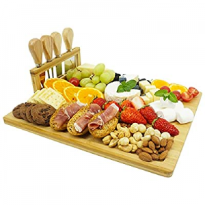 One Day Only！Yumhouse Bamboo Cheese Board and Knife Set now 50.0% off ,Charcuterie Board Set with ..