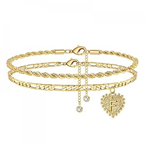 One Day Only！Yooblue Initial Ankle Bracelets for Women now 60.0% off , 14K Gold Filled Dainty Hear..