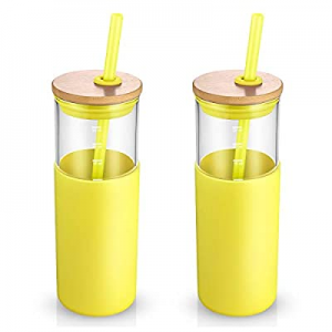 Tronco 24oz Glass Tumbler Glass Water Bottle Straw Silicone Protective Sleeve Bamboo Lid - BPA Fre..