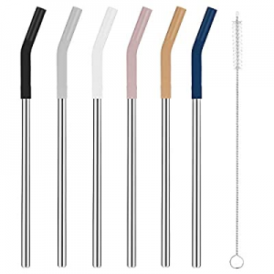 Tronco Set of 6 Stainless Steel Reusable Metal Straws with Silicone Flex Tips Elbows Cover now 43...