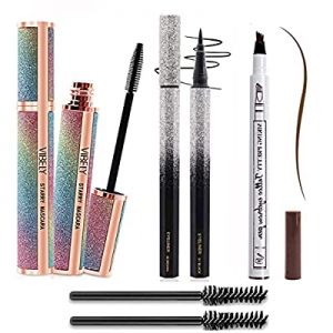 Silk Fiber Mascara Voluminous Eyelashes,Natural Waterproof Smudge-Proof, With Eyebrow pencil,All Day