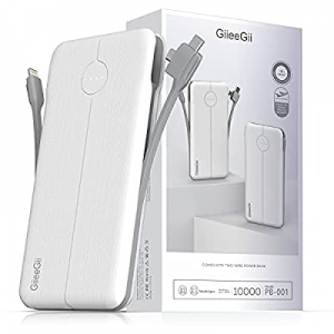 Portable Charger with Built in Cable, GiieeGii 10000mAh Power Bank with Type-C 3 Kinds Cables and US