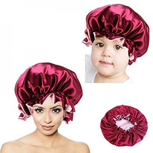 Satin Bonnet, 2 Pieces (Parent-Kid ) Satin Bonnets Sleep Bonnet Cap, Double Layer Reversible Adjusta