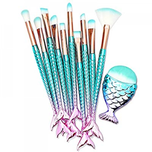 11PCS Makeup Brushes Set with Colorful Fish Tail Handle, Foundation Eyebrow Eyeliner Blush Cosmetic 