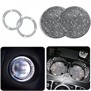 2 Sottobicchieri Per Auto Con Strass – Antiscivolo E Antiurto – Diametro 7 Cm – Accessori Interni Lusso