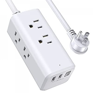 Surge Protector Power Strip - Extension Cord with 6 Outlets and 3 Charging Ports(1 USB C Outlet), Fl