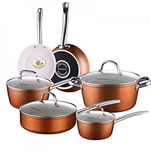 Cook Code 10-Piece Pots and Pans now 50.0% off , White Ceramic Nonstick Copper Finish Cookware Set..