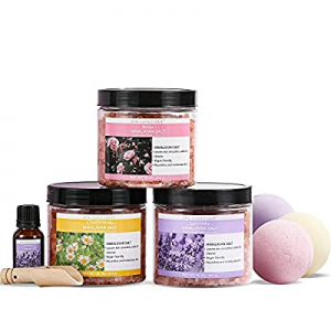 Spa Luxetique Epsom Salt for Soaking - 8pcs Pink Himalayan Bath Salts Gift Set with Essential Oil, B