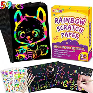 50.0% off pigipigi Scratch Paper Art for Kids - 59 Pcs Rainbow Magic Scratch Off Art Crafts Set Su..