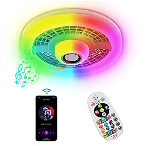 40W LED Bluetooth Light Bulb with Speaker, 10 Inch RGB Color Changing Ceiling Light, Remote Control,