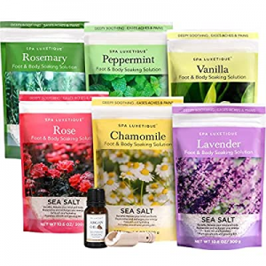 Bath Salts, Spa Luxetique Bath Salt for Soaking, Epsom Salts Set with 6 Pack Bath Salts, Wooden Spoo