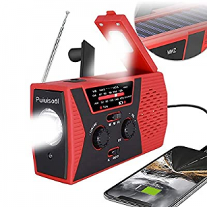 Emergency-Radio,Puiuisoul Solar Weather Radios with Hand Crank,NOAA/AM/FM, Headphone Jack,Alarm,Read