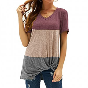 Twotwowin Tunic Tops for Leggings for Women V Neck T Shirts Casual Side Knot now 50.0% off 