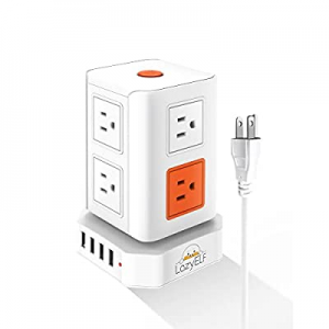 Power Strip Tower-Lazy Elf Surge Protector 8 Wide Outlets with 4 USB Ports, 6.5 feet Extension Cord,