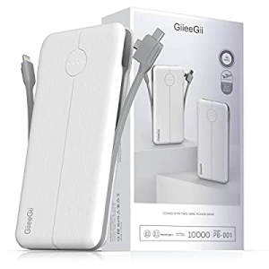 Portable Charger with Built in Cable, GiieeGii 10000mAh Power Bank with Type-C 3 Kinds Cables and US