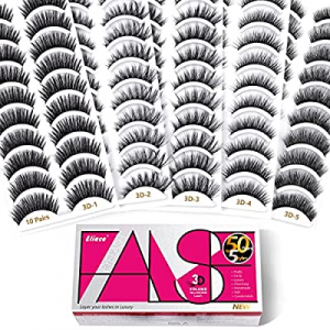 Eliace False Eyelashes, Cat Eye Mink Lashes 50 Pairs Super Value Pack 5 Stylish Styles , Volume 3D F
