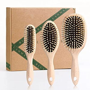 Wooden hair brush set - Natural wooden hairbrush with Maple Pins and detangling hair brushes for thi