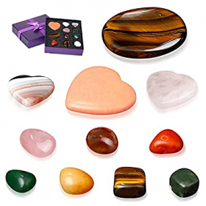 Healing Crystal Chakra Stone Set (11PCS).7 Chakra Stones, 3 Heart-Shaped Decompression Pocket Stones