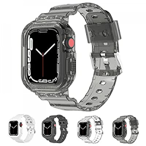 Compatible for Apple Watch Band Clear with Bumper Case 38mm to 45mm Men Women Transparent Sports Ban