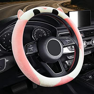 Mobidea Fuzzy Plush Steering Wheel Cover for Women Girl - Cute Owl Car Steering Wheel Cover with A..