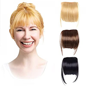 Clip in Bangs, Bangs Hair Clip, Human Hair Extensions Flat Neat French Bangs with Temples One Piece