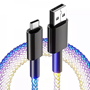 RGB Light Up USB Type C Cable for Gamer,3.3ft 7 Colors Changing Shining Fast Charger Cord for Galaxy