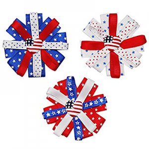 Subesty 4th of July Hair Bows Boutique Hair Clips 3Pcs American Flag Barrettes Hair Bows Patriotic H