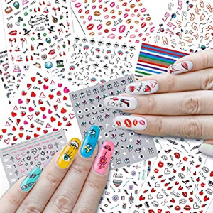 Preskboo 1000+ Mixed Nail Art Stickers 3D Self-Adhesive Dream Catcher Nail Stickers Evil Eye Heart K
