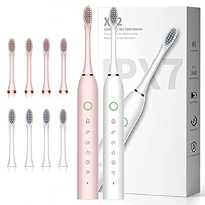 2 Pack Soft Toothbrushes Clean Toothbrush with 8 Brush Heads,Remover Bathroom Toothbrush(Pink+White)