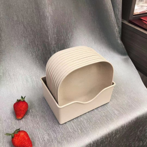 立减CNY¥40,日式家用吐骨头盘子创意骨碟塑料骨头碟水果盘吐骨碟带底座收纳盒 加深方碟米色10个【米色底座】